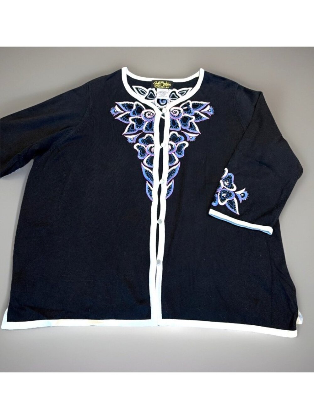 VTG Bob Mackie Wearable Art Cardigan Sweater Size 2X Embroidered Cut Outs Sequin